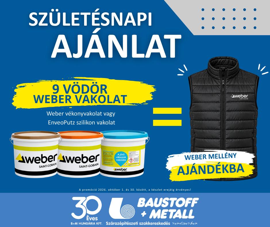 Weber mellény ajándékba Weber vékonyvakolat és EnveoPutz vásárlása mellé, egész októberben